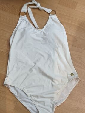 SUMMER SALE 3 ITEMS FOR 20$  White Halter One-Piece Swim Bodysuit Women L
